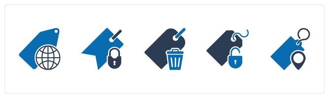 A set of 5 Business icon as global tag, tag security, remove tag vector
