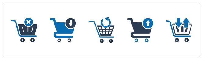 A set of 5 Business icon as remove cart, upload cart, update cart vector