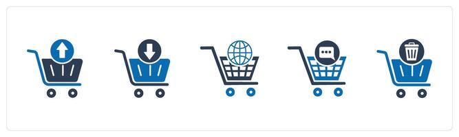 A set of 5 Business icon as upload cart, download cart, global cart vector