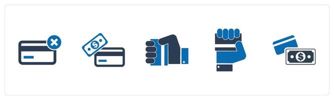 A set of 5 Business icon as expired credit card, payment method, card in hand vector