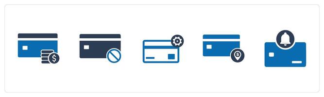 A set of 5 Business icon as card payment, card prohibited, card settings vector