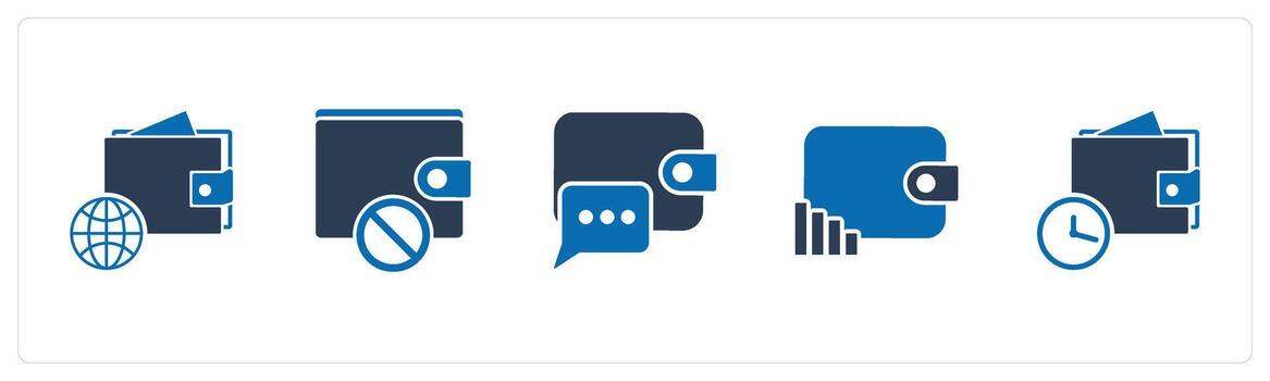 A set of 5 Business icon as favorite wallet, wallet settings, wallet notification vector