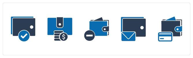 A set of 5 Business icon as favorite wallet, wallet settings, wallet notification vector
