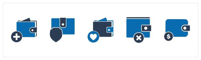 A set of 5 Business icon as add to wallet, money security, favorite wallet vector