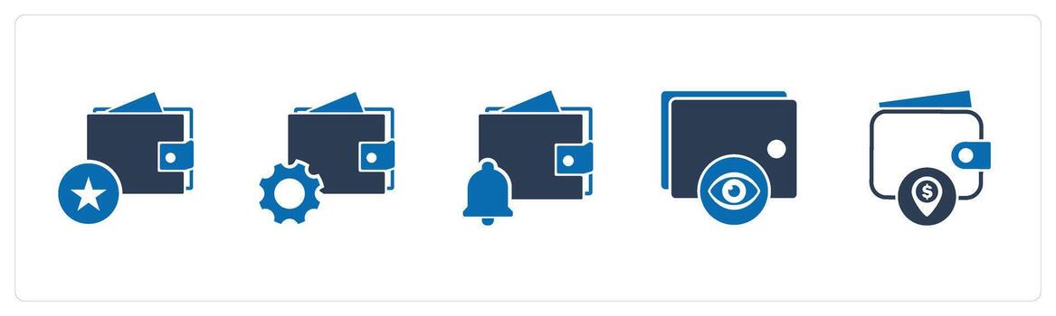 A set of 5 Business icon as favorite wallet, wallet settings, wallet notification vector
