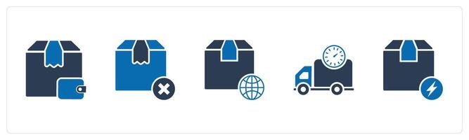 A set of 5 Business icon as pay on delivery, wrong order, international order vector