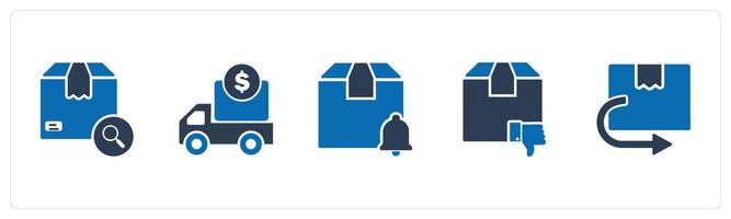 A set of 5 Business icon as search order, shipping cost, delivery notification vector
