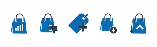 A set of 5 Business icon as revenue shopping, dislike shopping, add tag vector