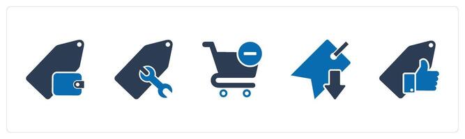 A set of 5 Business icon as wallet tag, repair tag, remove cart vector
