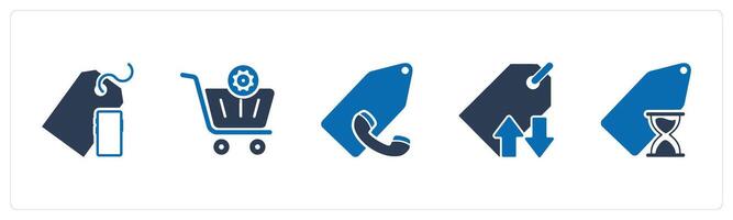 A set of 5 Business icon as mobile tag, cart setting, call tag vector