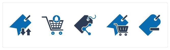 A set of 5 Business icon as synchronize tag, cart notification, share tag vector