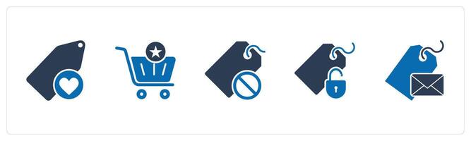 A set of 5 Business icon as favorite tag, favorite cart, tag prohibited vector
