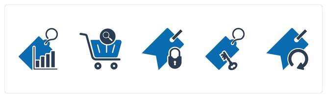 A set of 5 Business icon as revenue tag, cart search, tag security vector