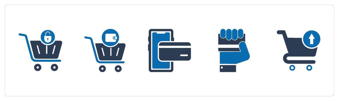 A set of 5 Business icon as cart protection, shopping cart, mobile payment vector