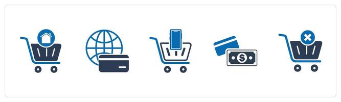 A set of 5 Business icon as home shopping, global card, mobile shopping vector