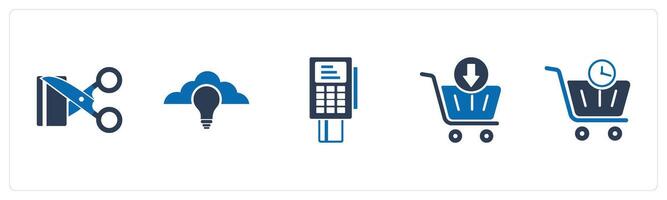 A set of 5 Business icon as cut price, cloud idea, card swipe machine vector