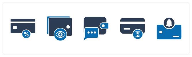 A set of 5 Business icons as card discount, view wallet, message vector