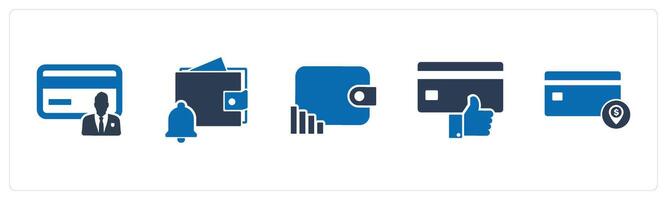 A set of 5 Business icons as card owner, wallet notification, revenue wallet vector