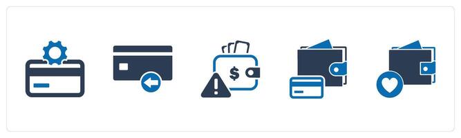 A set of 5 Business icons as card settings, received card, wallet maintenance vector