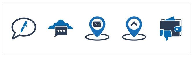 A set of 5 Business icons as edit message, cloud message, message location vector
