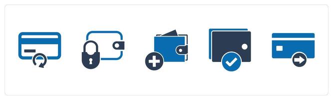 A set of 5 Business icons as update card, money protection, add to wallet vector