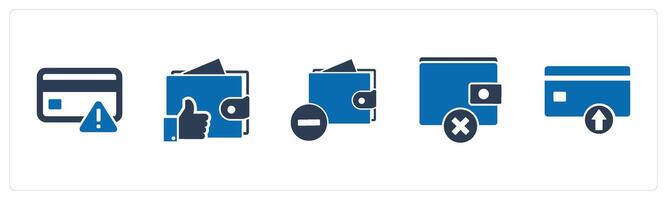 A set of 5 Business icons as card error, like wallet, remove wallet vector