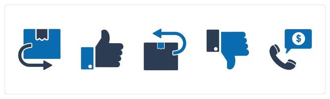 A set of 5 Business icons as return parcel, thumbs up, send parcel vector