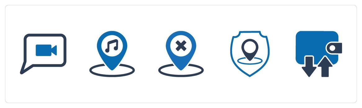 A set of 5 Business icons as message, music location, wrong location vector