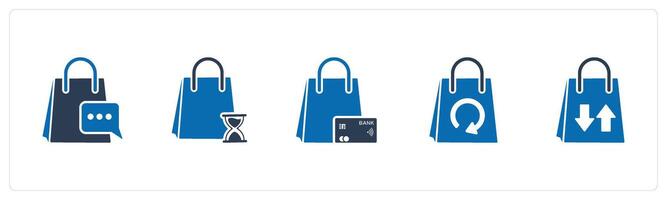 A set of 5 Business icons as shopping message, shoppig on time, card shopping vector