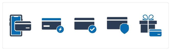 A set of 5 Business icons as mobile payment, fast card, approved card vector