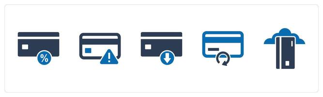 A set of 5 Business icons as card discount, card error, download card vector