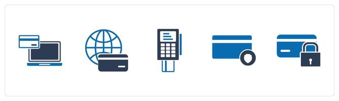 A set of 5 Business icons as online payment, global card, card swipe machine vector