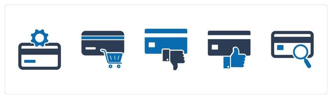 A set of 5 Business icons as card setting, shopping discount, dislike card vector