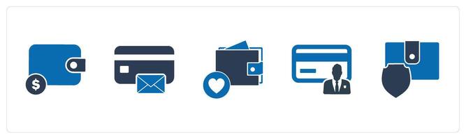A set of 5 Business icons as wallet, card message, favorite wallet vector