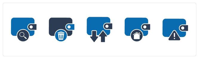 A set of 5 Business icons as search money, remove money, synchronize wallet vector