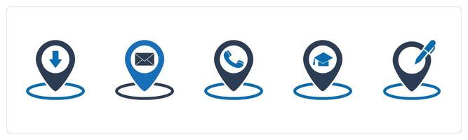 A set of 5 Business icons as pin, message location, call location vector