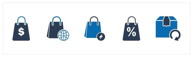 A set of 5 Business icons as love box, global shopping, fast shopping vector