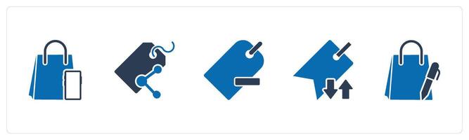 A set of 5 Business icons as m commerce, share tag, remove tag vector