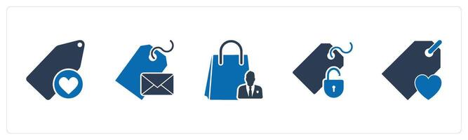 A set of 5 Business icons as favorite tag, message tag, shop owner vector