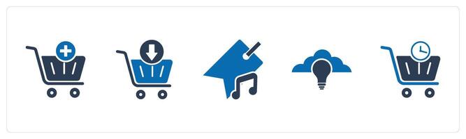 A set of 5 Business icons as add to cart, download cart, music tag vector