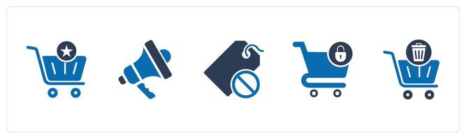 A set of 5 Business icons as favorite cart, speaker, tag prohibited vector