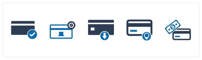 A set of 5 Business icons as approved card, card settings, download card vector