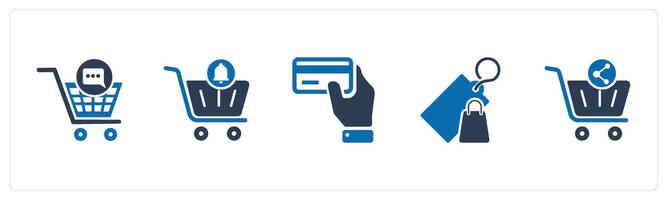 A set of 5 Business icons as cart message, cart notification, card in hand vector
