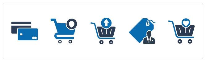 A set of 5 Business icons as credit card, cart security, upload cart vector