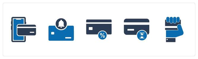 A set of 5 Business icons as mobile payment, card notification, card discount vector