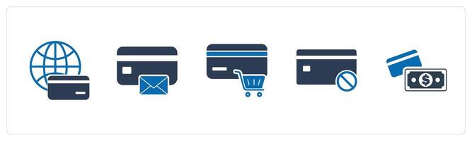 A set of 5 Business icons as global card, card message, shopping discount vector