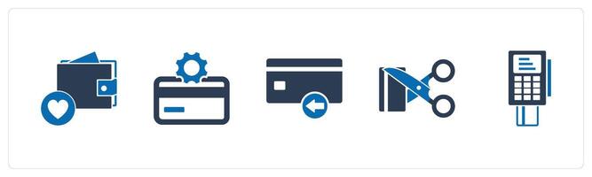 A set of 5 Business icons as favorite wallet, card setting, received card vector