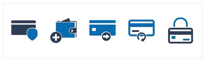 A set of 5 Business icons as card security, add to wallet, send card vector