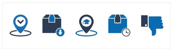 A set of 5 Business icons as location, delivery returned, university location vector