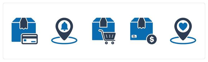 A set of 5 Business icons as card delivery, location notification, cart order vector